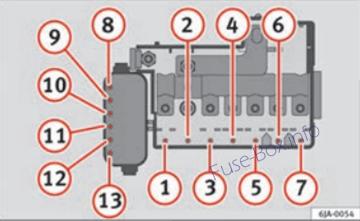 Under-hood fuse box diagram (ver.1): SEAT Toledo (2012, 2013, 2014, 2015)