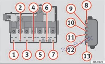 Under-hood fuse box diagram (ver.2): SEAT Toledo (2012, 2013, 2014, 2015)