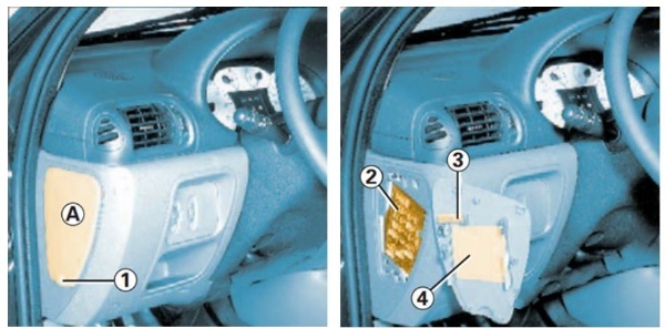 The location of the fuses in the passenger compartment: Renault Clio II (1999-2005)