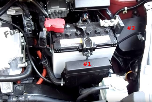 The location of the fuses in the engine compartment: Nissan Leaf (2010-2017)