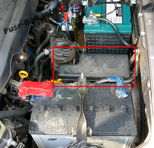 The location of the fuses in the engine compartment: Toyota Hilux SW4 / Fortuner (2005-2015)
