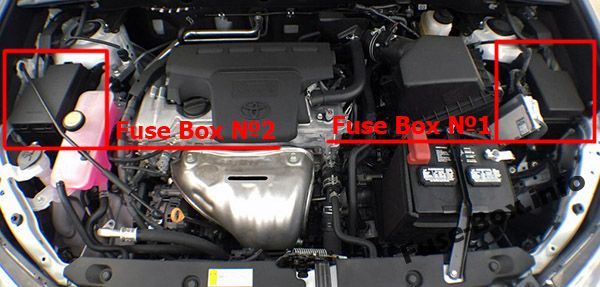 The location of the fuses in the engine compartment (ver.1): Toyota RAV4 (2013-2018)