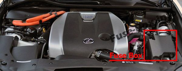 The location of the fuses in the engine compartment: Lexus GS 450h (2006-2011)