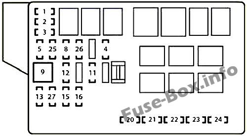 Under-hood fuse box diagram: Lexus IS 200d, IS 220d (2010, 2011, 2012, 2013)