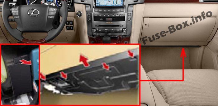 The location of the fuses in the passenger compartment: Lexus LX 570 (2008-2015)