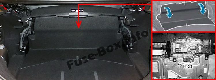 The location of the fuses in the trunk: Mercedes-Benz SLK/SLC-Class (2012-2018)