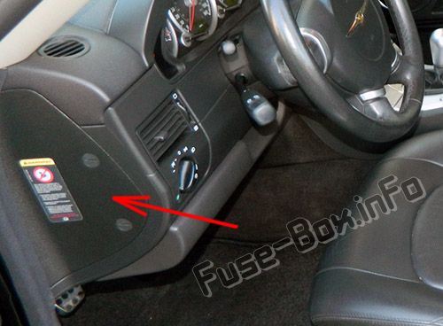 The location of the fuses in the passenger compartment: Chrysler Crossfire