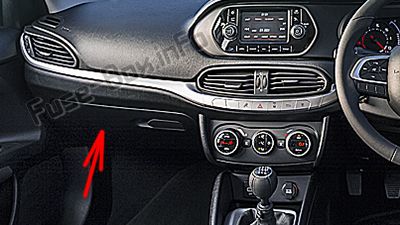 The location of the fuses in the passenger compartment (RHD): Fiat Tipo (2016, 2017, 2018, 2019-..)
