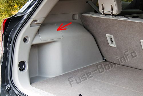 The location of the fuses in the trunk: GMC Terrain (2018, 2019-...)