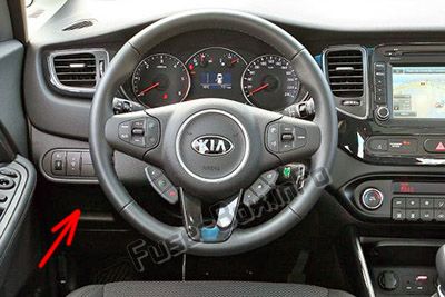 The location of the fuses in the passenger compartment (LHD): KIA Carens (2014-2019-...)