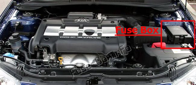 The location of the fuses in the engine compartment: KIA Forte / Cerato (2004-2008)
