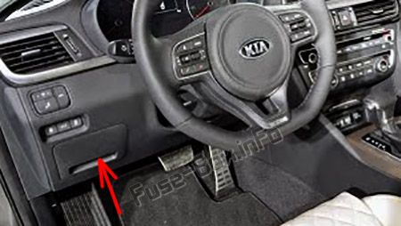 The location of the fuses in the passenger compartment (LHD): KIA Optima (2016-2019-...)