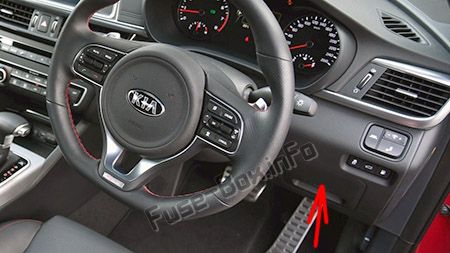 The location of the fuses in the passenger compartment (RHD): KIA Optima (2016-2019-...)