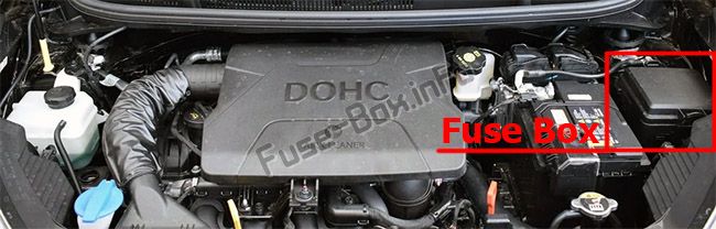 The location of the fuses in the engine compartment: KIA Picanto (2018, 2019-...)