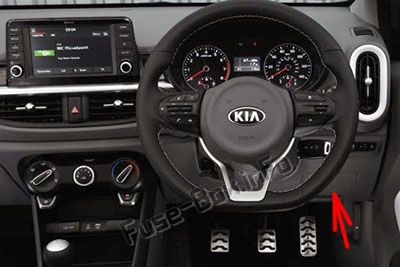 The location of the fuses in the passenger compartment (RHD): KIA Picanto (2018, 2019-...)