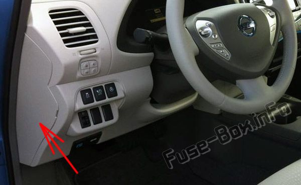 The location of the fuses in the passenger compartment: Nissan Leaf (2010-2017)