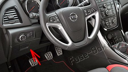 The location of the fuses in the passenger compartment (LHD): Opel/Vauxhall Astra J (2009-2018)