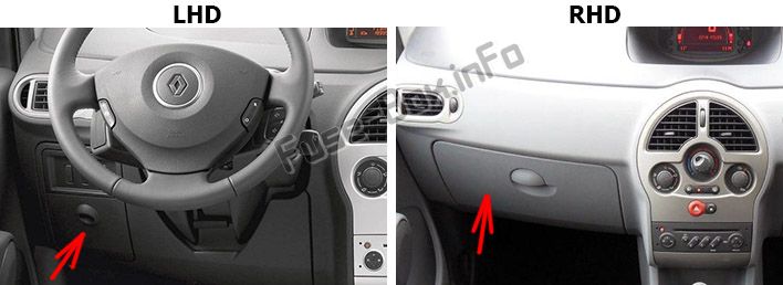 The location of the fuses in the passenger compartment: Renault Modus (2005-2012)