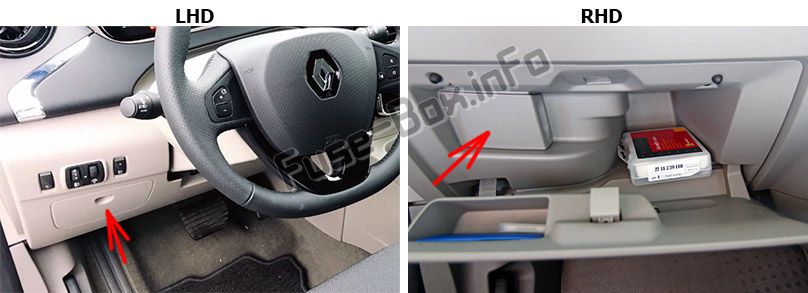 The location of the fuses in the passenger compartment: Renault Zoe (2013-2018)