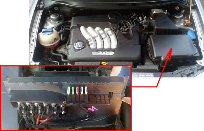 The location of the fuses in the engine compartment: SEAT Cordoba (2002-2009)