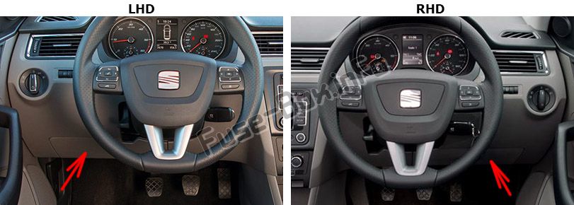 The location of the fuses in the passenger compartment: SEAT Toledo (2012-2018)