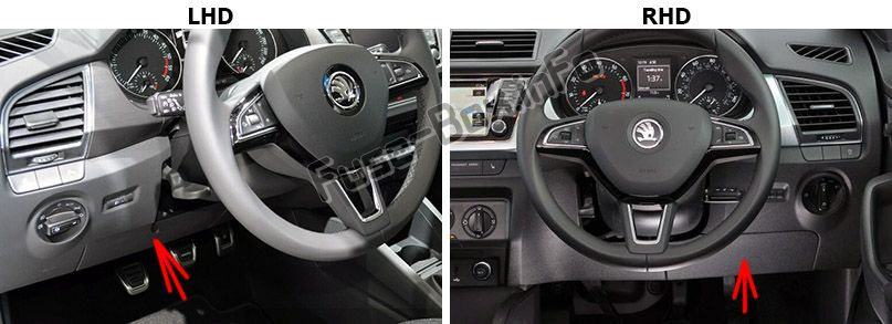 The location of the fuses in the passenger compartment: Skoda Fabia (2015-2019-..)