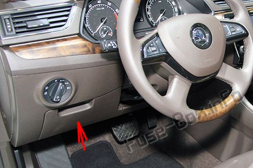 The location of the fuses in the passenger compartment (LHD): Skoda Superb (2015-2019)