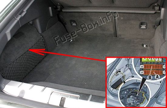 The location of the fuses in the trunk: Porsche Panamera S E-Hybrid (2010-2016)