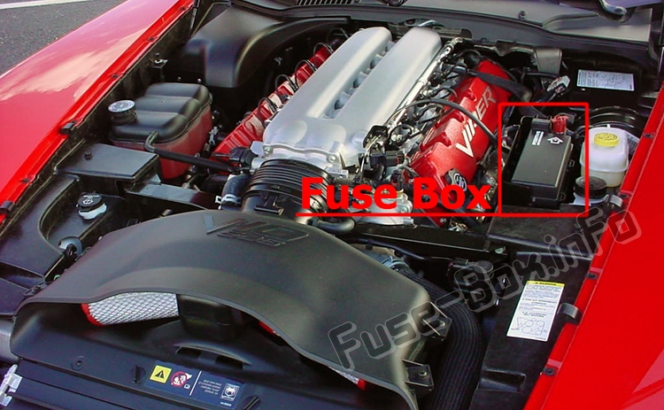 The location of the fuses in the engine compartment: Dodge Viper (ZB; 2003-2010)