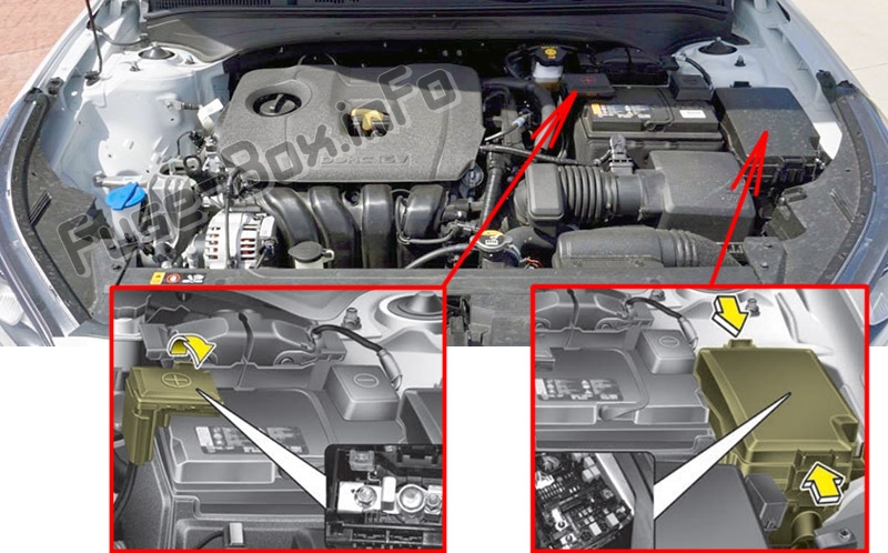 The location of the fuses in the engine compartment: KIA Forte / Cerato (2019-..)