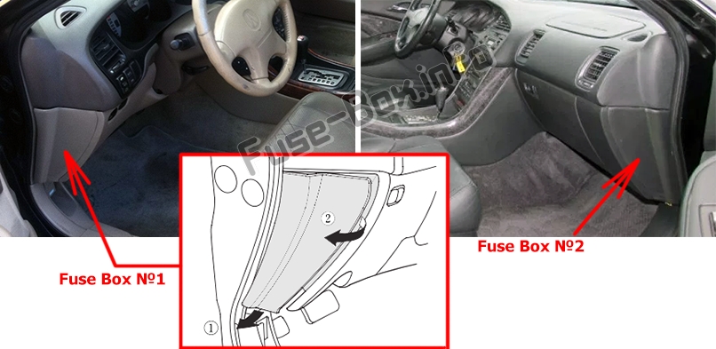 The location of the fuses in the passenger compartment: Acura CL (2000-2003)