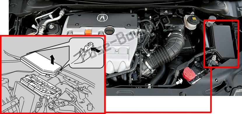 Acura ILX (2013-2018) The location of the fuses in the engine compartment: 
