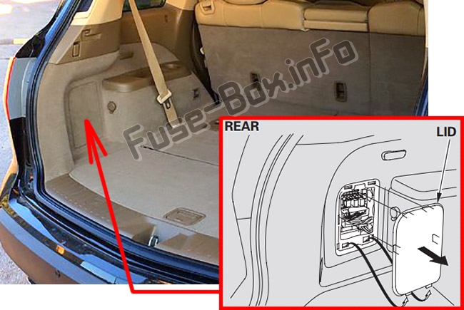 The location of the fuses in the trunk: Acura MDX (YD2; 2007-2013)