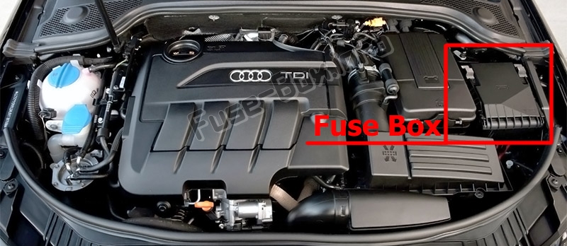 The location of the fuses in the engine compartment: Audi A3 / S3 (8P; 2008-2012)