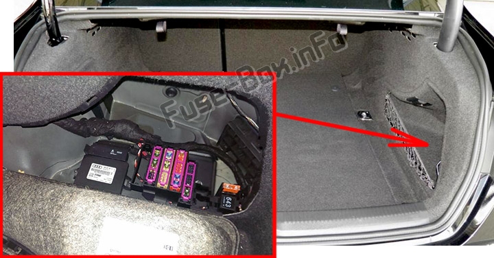 The location of the fuses in the trunk: Audi A4/S4 (B8/8K; 2008-2016)