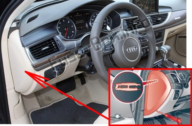 The location of the fuses in the passenger compartment: Audi A6 / S6 (C7/4G; 2012-2018)