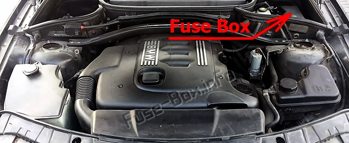 The location of the fuses in the engine compartment: BMW X3 (E83; 2004-2010) 