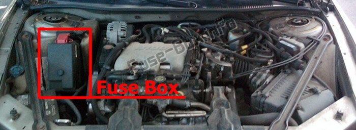 The location of the fuses in the engine compartment: Buick Century (1997-2005)