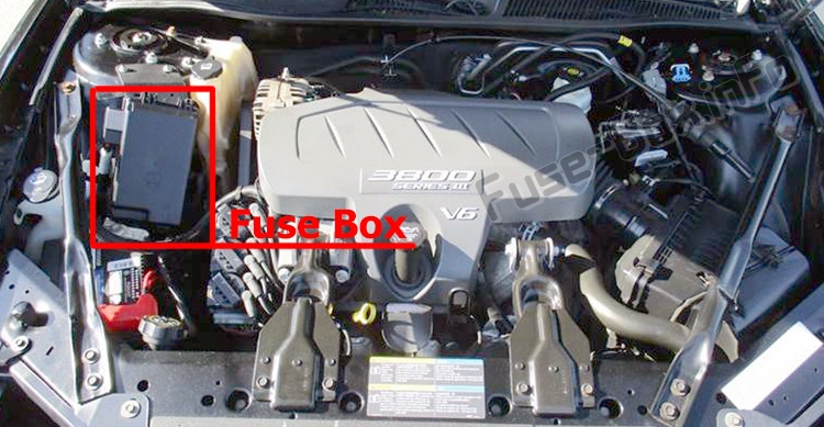 The location of the fuses in the engine compartment: Buick LaCrosse (2005-2009)