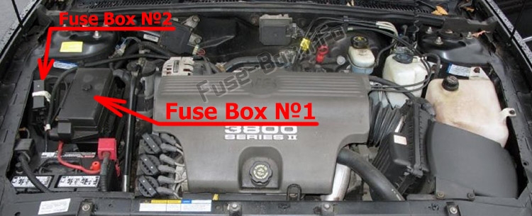 The location of the fuses in the engine compartment: Buick Park Avenue (1997-2005)