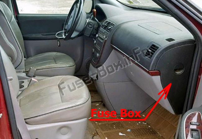 The location of the fuses in the passenger compartment: Buick Terraza (2004-2008)