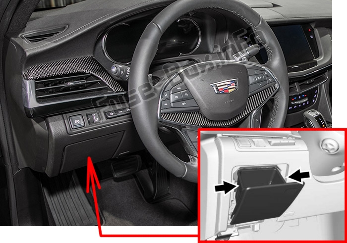 The location of the fuses in the passenger compartment: Cadillac CT6 (2016-2019-..)