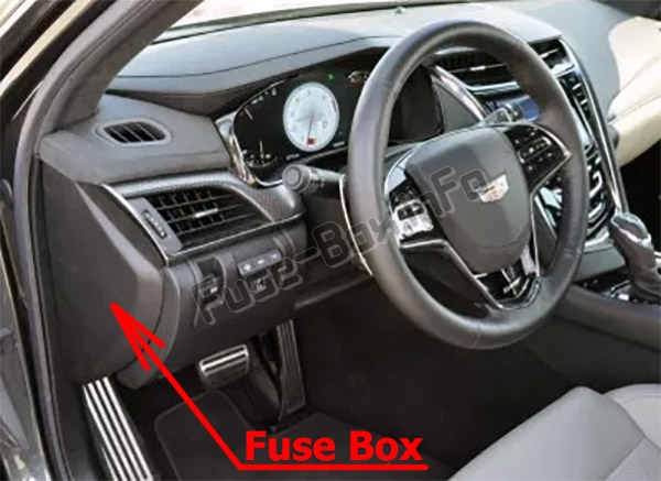The location of the fuses in the passenger compartment: Cadillac CTS (2014-2018)
