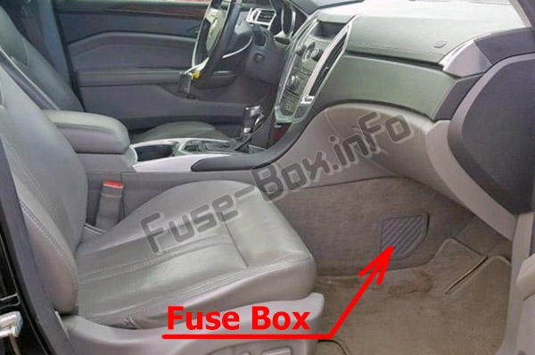 The location of the fuses in the passenger compartment: Cadillac SRX (2010-2016)