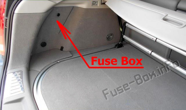 The location of the fuses in the trunk: Cadillac SRX (2010-2016)