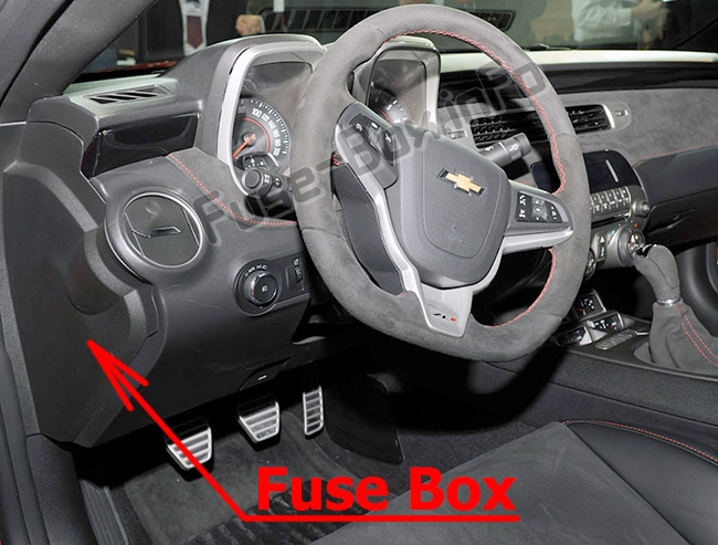 The location of the fuses in the passenger compartment: Chevrolet Camaro (2010-2015)