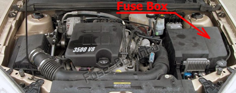 The location of the fuses in the engine compartment: Chevrolet Malibu (2004-2007)