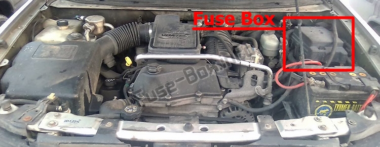 The location of the fuses in the engine compartment: Chevrolet TrailBlazer (2002-2009)