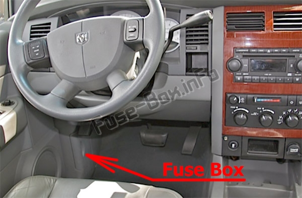 The location of the fuses in the passenger compartment: Dodge Durango (2006-2009)