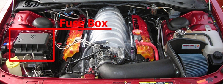 The location of the fuses in the engine compartment: Dodge Magnum (2005-2008)